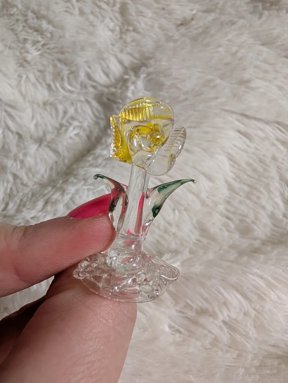 Vintage Tiny Handmade Yellow Glass Rose Figurine Knick Knack Sculpture